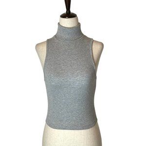 NWOT! Zara Gray Sleeveless Ribbed Knit Cotton-Blend Cropped Turtleneck Top, Sm